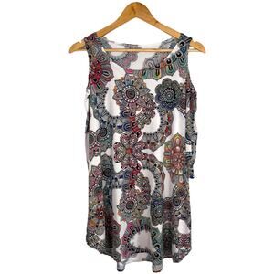 Multicolor Mandala Floral Cold‑Shoulder Boho Top
